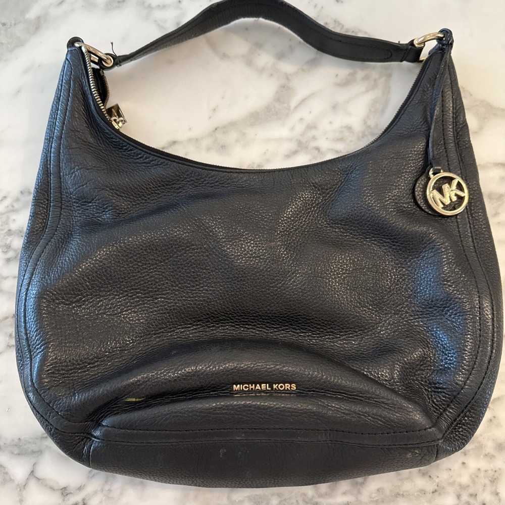 Michael Kors Black Pebbled Leather Lydia Hobo Bag Soft Supple Leather Classic - Picture 1 of 7
